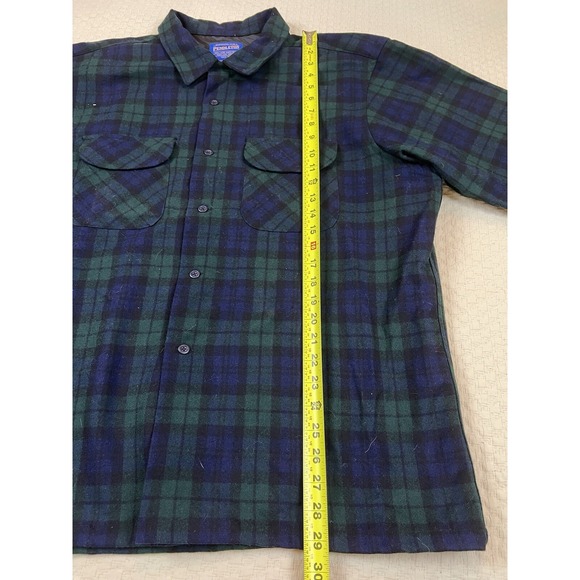 Pendleton Board Shirt Plaid Wool Loop Collar Vintage |‎ Green Blue | Mens XL - Picture 11 of 13